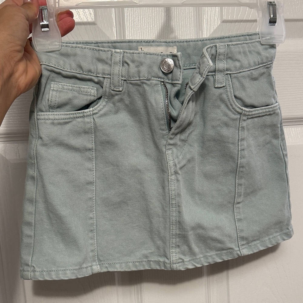 Mango Light Mint Green Denim-Style Kids Skirt